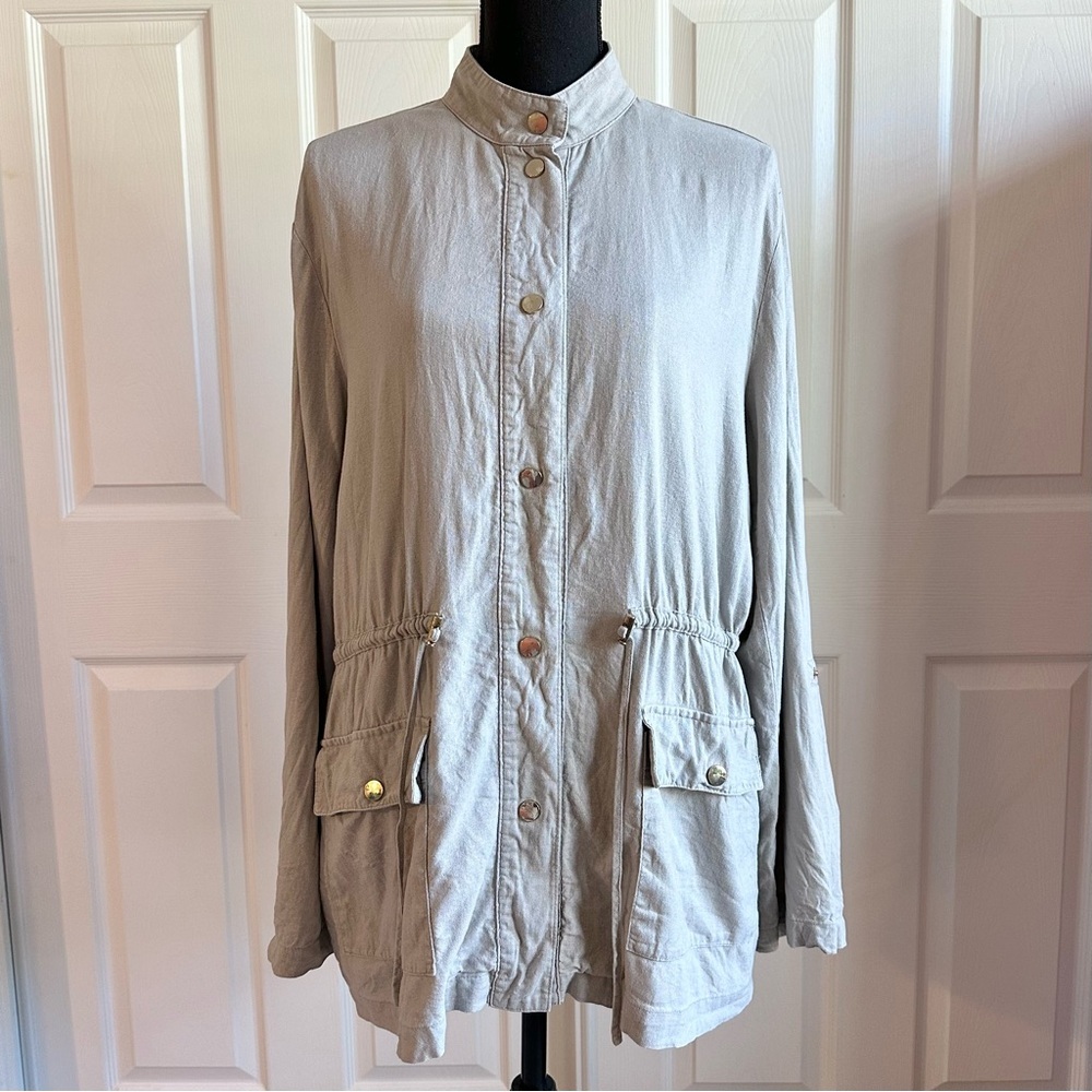 Zara Gray Linen Blend Safari Utility Jacket